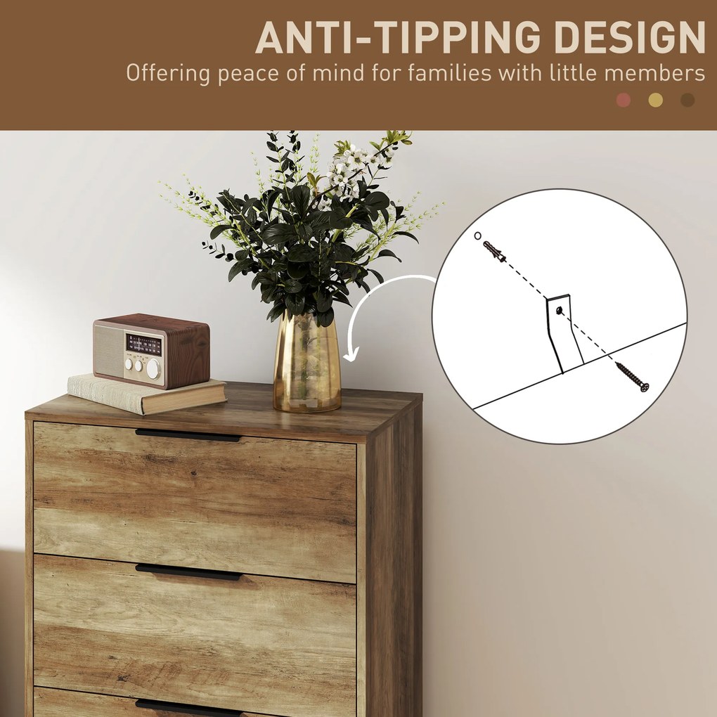 HOMCOM Comodă 4 Sertare din PAL și Metal 62x35x105 cm Maro Deschis | Aosom Romania