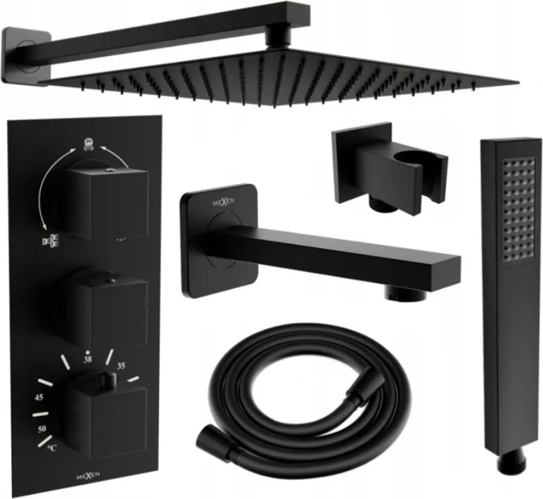 Mexen Cube DR02 set de duș și cadă încorporat cu duș în tavan 30 cm, negru - 77503DR0230-70