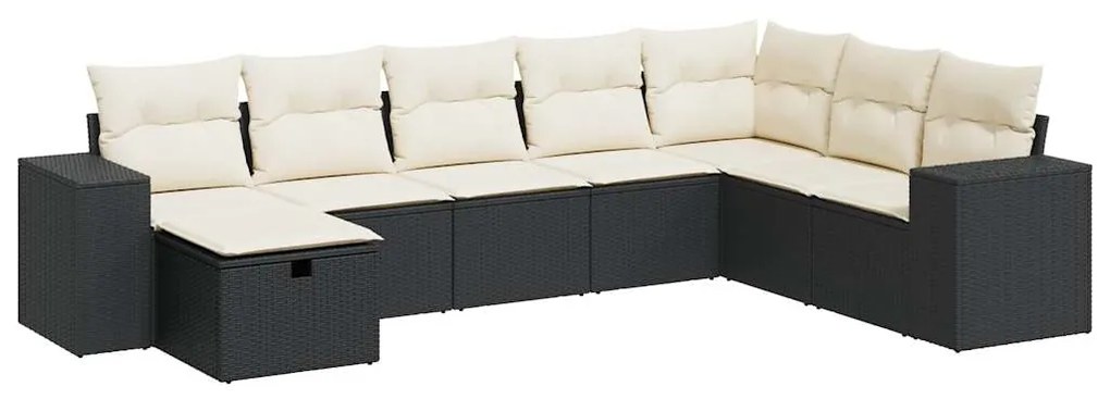 3325732 vidaXL Set mobilier de grădină cu perne, 8 piese, negru, poliratan