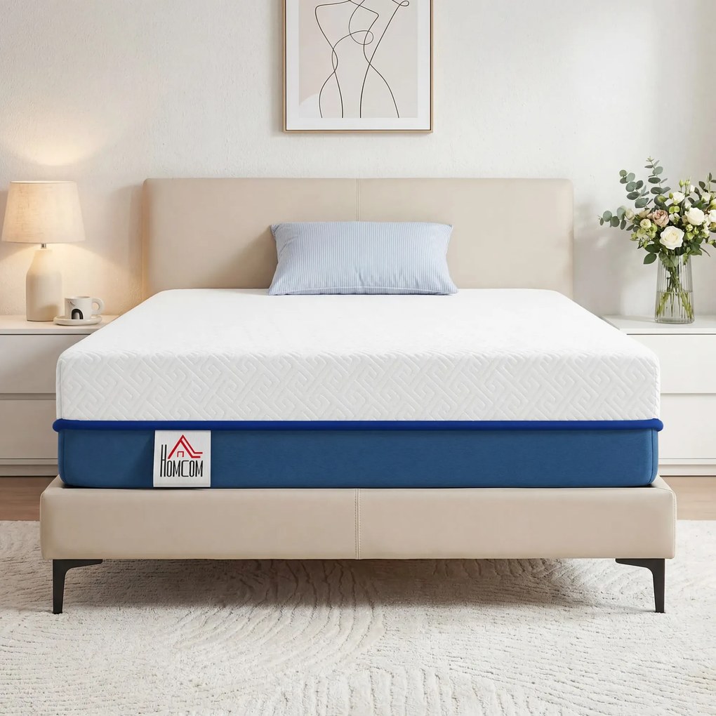 HOMCOM Saltea 90x190 cm, saltea 1 persoană, spumă cu memorie cu ceai verde, husă detașabilă lavabilă, fermitate medie | Aosom Romania