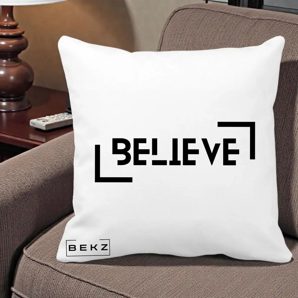 Perna Decorativa Believe Minimalist, 40x40 cm, Alba Mata, Husa Detasabila, Perna Inclusa, BEKZ®