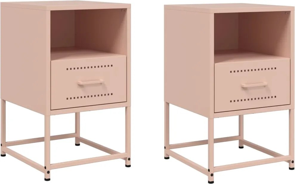 vidaXL Noptiere, 2 buc., roz, 36x39x60,5 cm, oțel