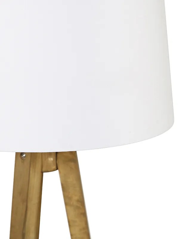 Lampă de podea vintage rustică cu trepied din lemn cu abajur din pânză albă 45 cm - Tripod Classic