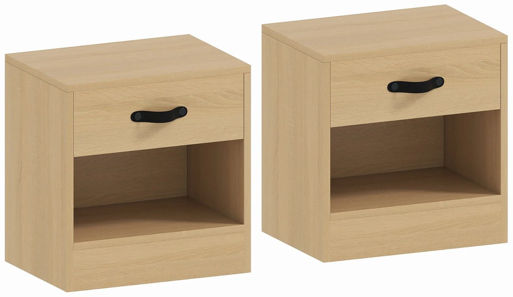 HOMCOM Set de 2 Noptiere cu Sertar și Compartiment Deschis pentru Sufragerie 39x28x41 cm Natural | Aosom Romania