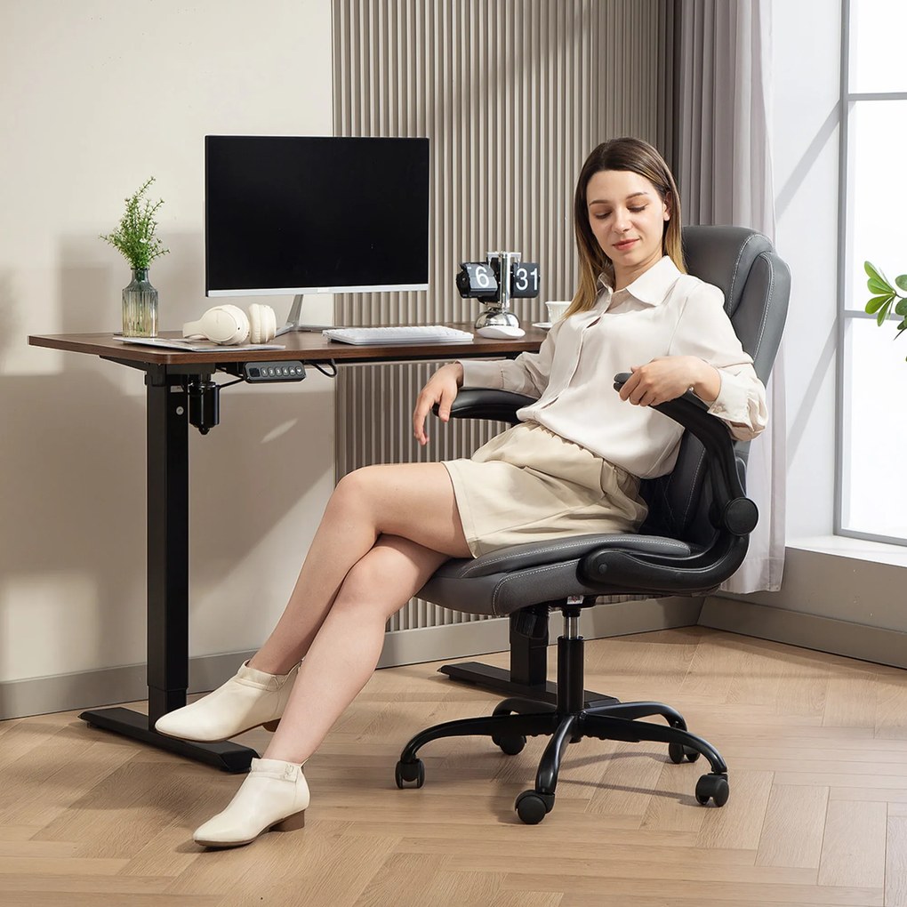 HOMCOM Fotoliu de birou, fotoliu birou ergonomic cu suporturi pentru brațe rabatabile, înălțime reglabilă, funcție de balansare, gri | Aosom Romania
