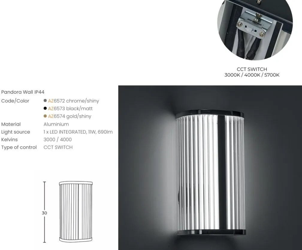 Aplica baie LED CCT, Protectie IP44 PANDORA auriu