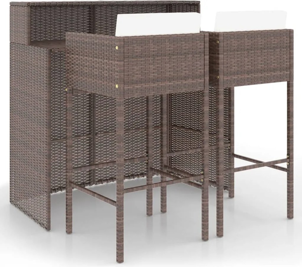 vidaXL Set mobilier bar de grădină, cu perne, 3 piese, maro, poliratan