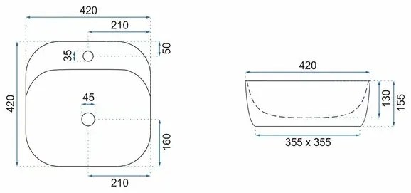 Lavoar gri mat pe blat Rea Luiza 42 cm