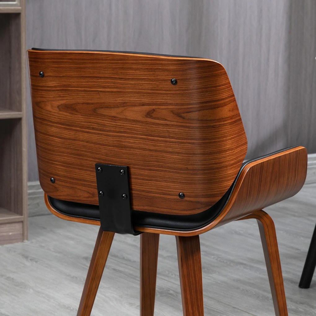 HOMCOM Set de 2 Scaune de Sufragerie Stil Vintage Îmbunătățite în Lemn și Piele Sintetică PU, Negru și Lemn | Aosom Romania