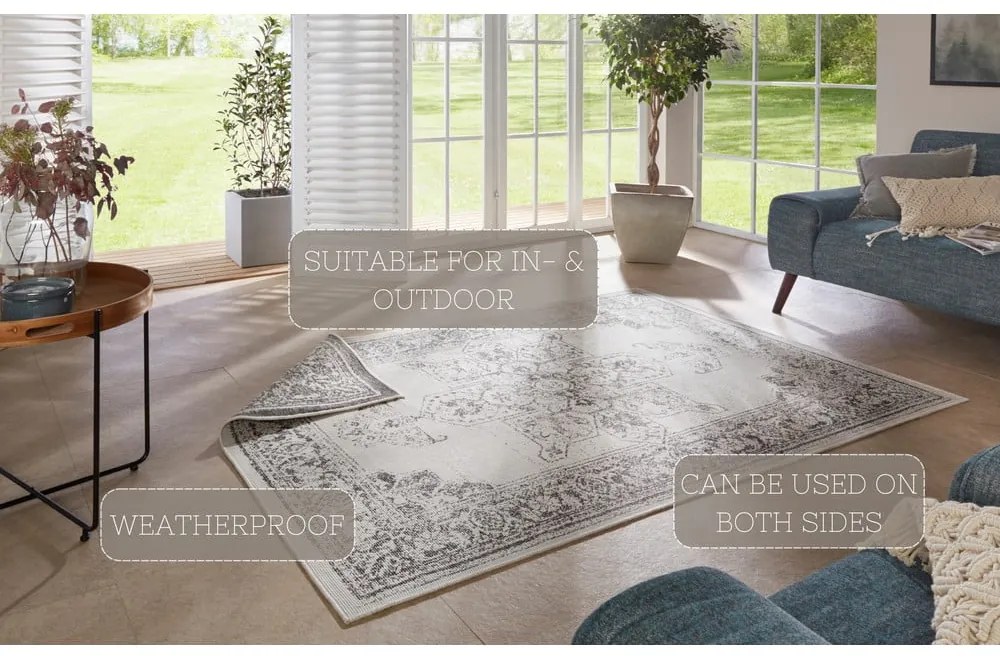 Covor adecvat pentru exterior NORTHRUGS Borbon, 80 x 150 cm, gri-crem