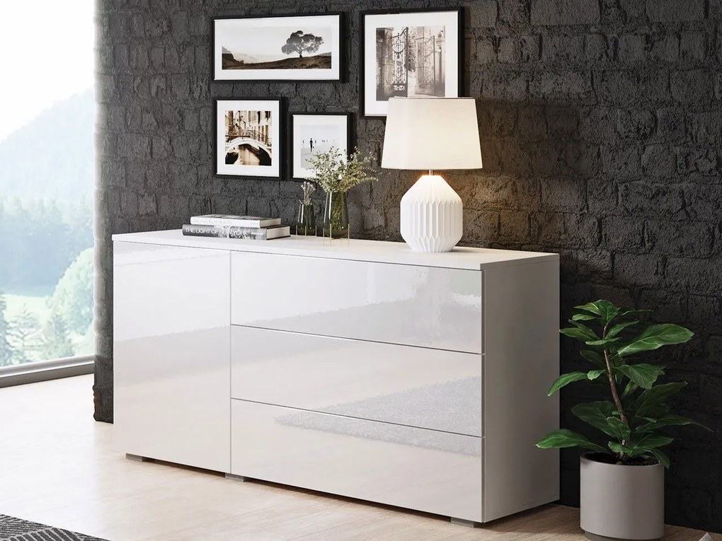 Comodă pentru living Nova -110 (Alb + Alb lucios). 1060060