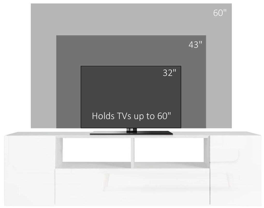 Dulap pentru Televizor cu Luciu Intens pentru Televizoare de pana la 60” cu lumini LED, Suport TV cu Rafturi HOMCOM | Aosom Romania