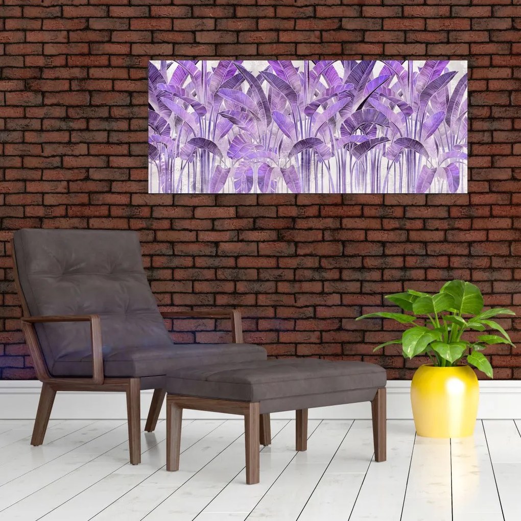 Tablou - Frunze violet în tencuială (120x50 cm)