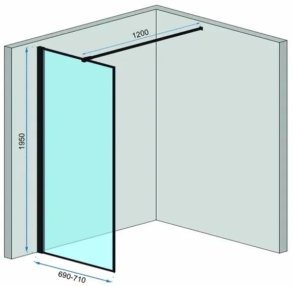Paravan de dus tip Walk-in Rea Bler 70x195 cm profil negru