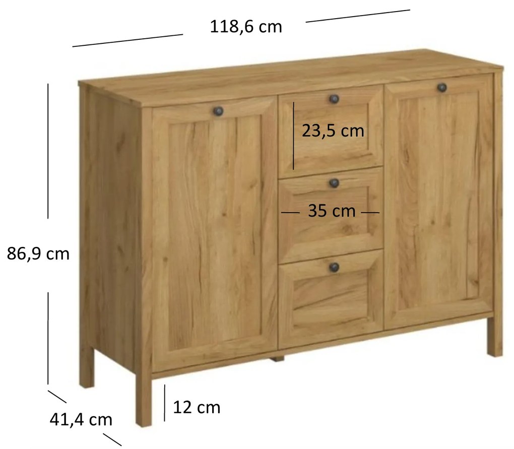Comodă Keira 2D3S (Stejar craft auriu). 1052992