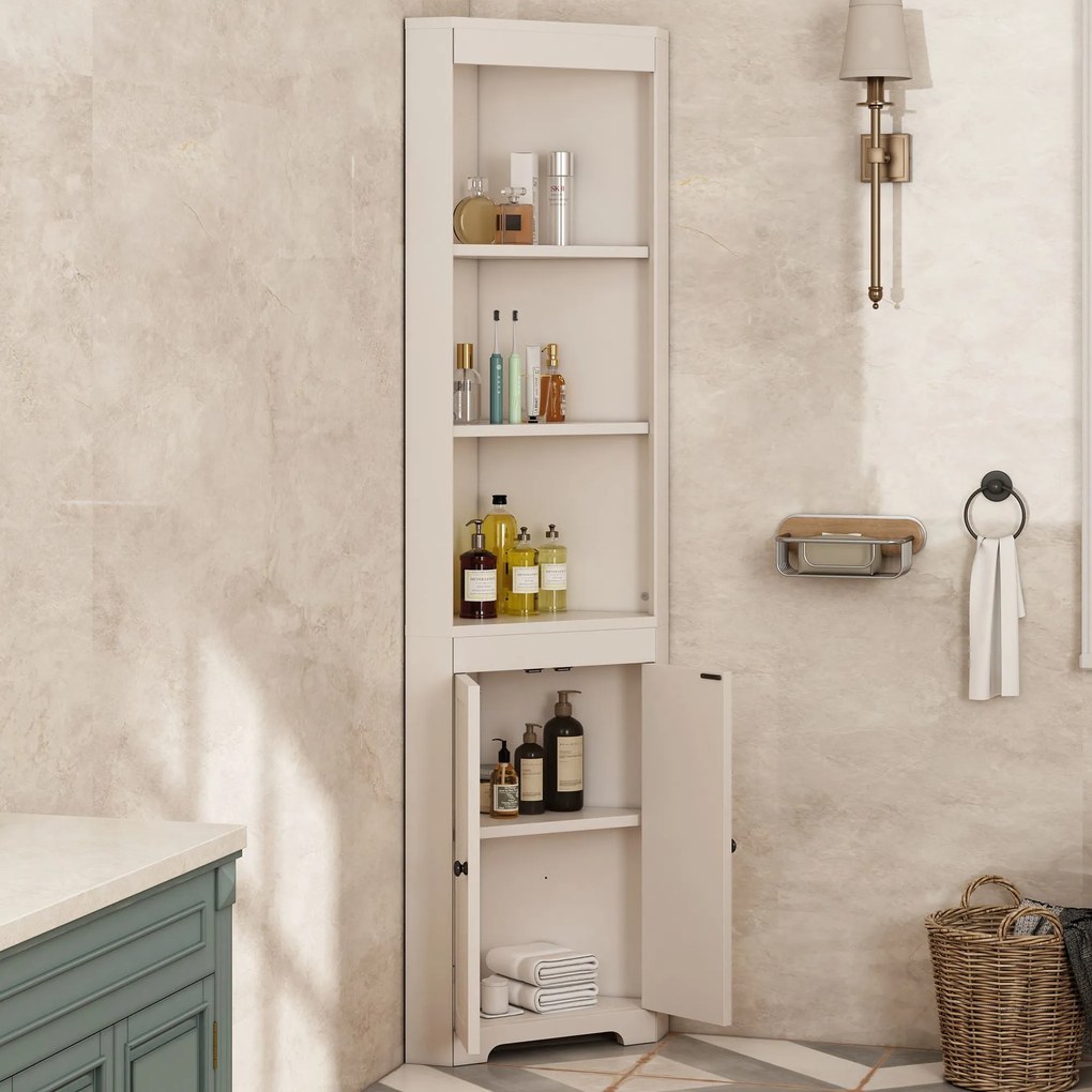 Dulap înalt pentru baie cu trei rafturi deschise, 49,5x35x170 cm, Alb