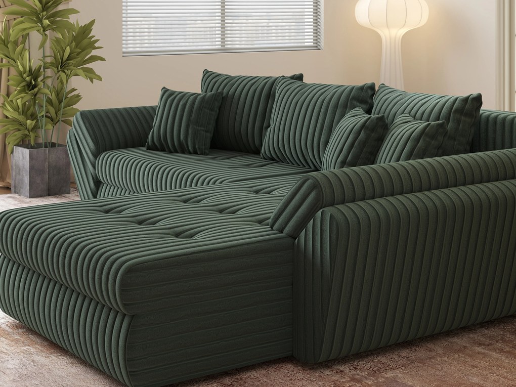 Colțar extensibil dumonde cu ladă de depozitare si sezut confortabil din spuma high-density, Loana Ambience Green II 270x185 cm