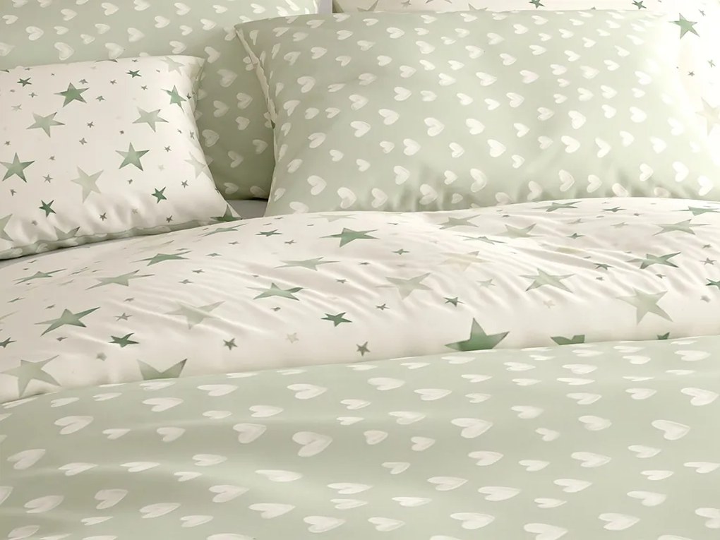 Lenjerie de pat din microfibra STARS HEARTS verzi Dimensiune lenjerie de pat: 2 buc 70 x 90 cm | 200 x 220 cm