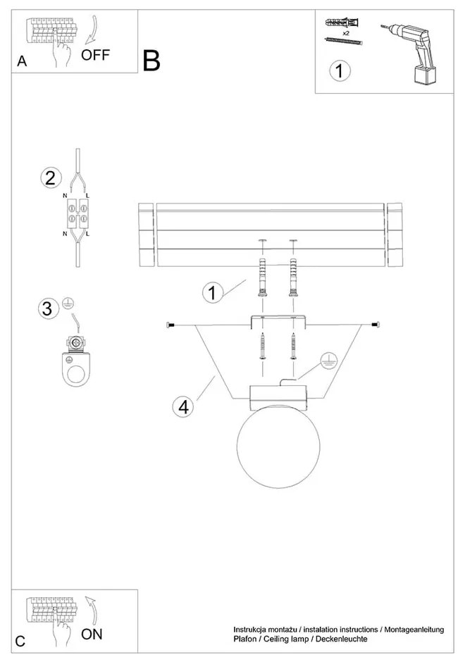 Plafonieră neagră cu abajur din sticlă ø 12 cm Umerta – Nice Lamps