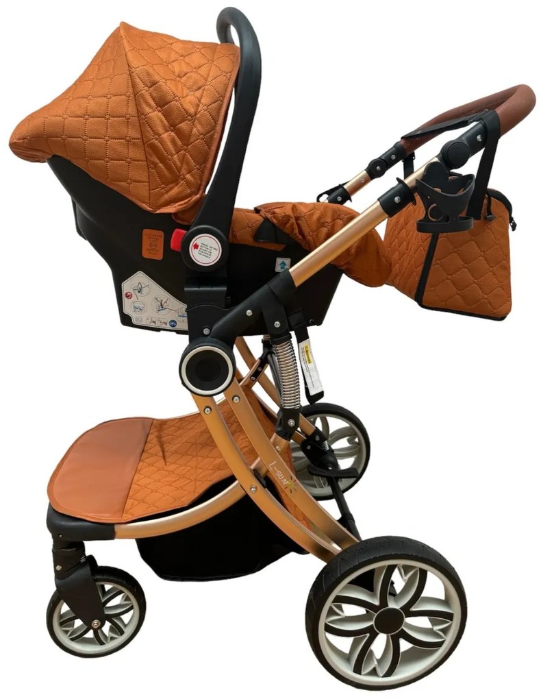 Carucior 3 in 1 cu landou transformabil in parte sport si scoica auto 0-36 luni, Portocaliu - CPC-53-portocaliu