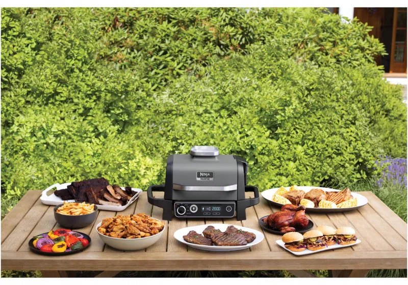 Gratar electric Ninja OG701EU, 2400W, Pana la 260C, Acoperire interna amina ceramica, Woodfire, Gri