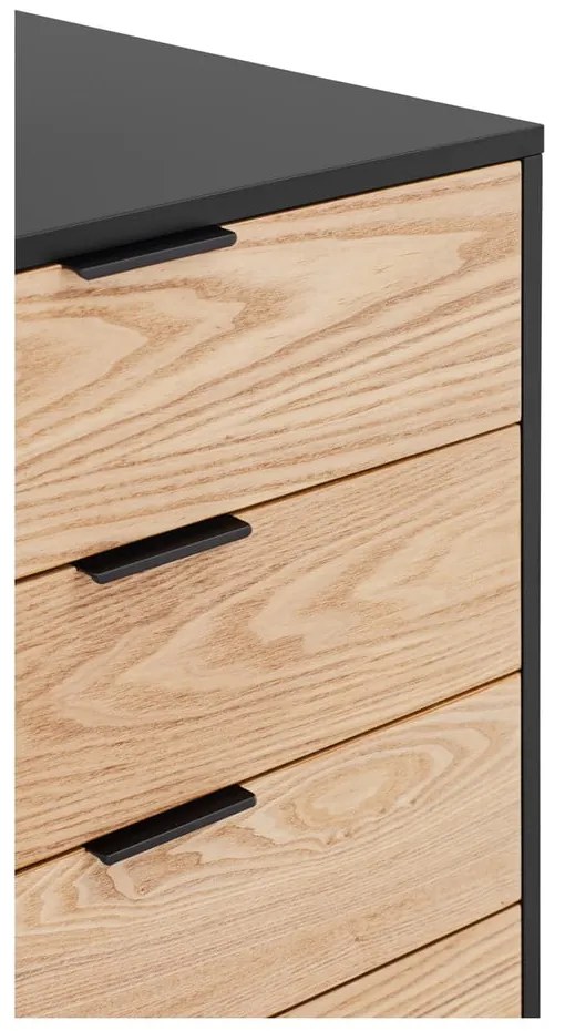 Comodă neagră/în culoare naturală joasă cu aspect de lemn de stejar 159x80 cm Sierra – Teulat