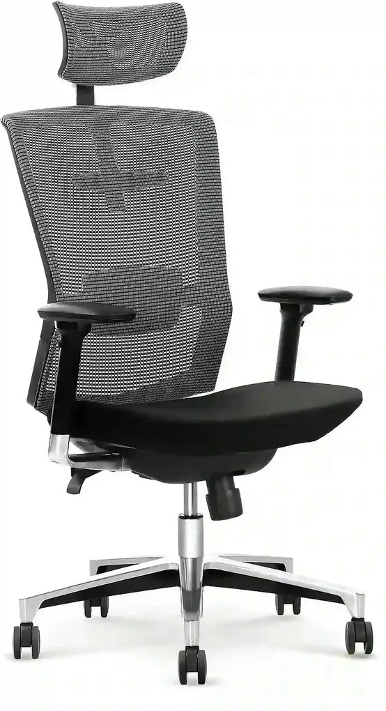 Scaun de birou AMBASADOR, negru/gri, stofa/plasa, 64x63x128/138 cm