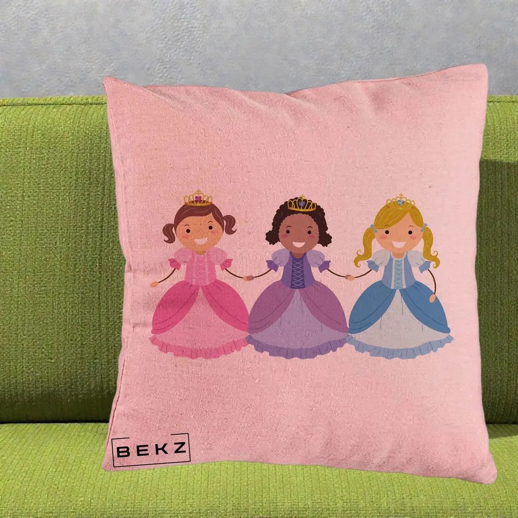 Perna Personalizata Printese Diverse Ilustratie, 40x40 cm, Roz, Husa Detasabila, Perna Inclusa, BEKZ®