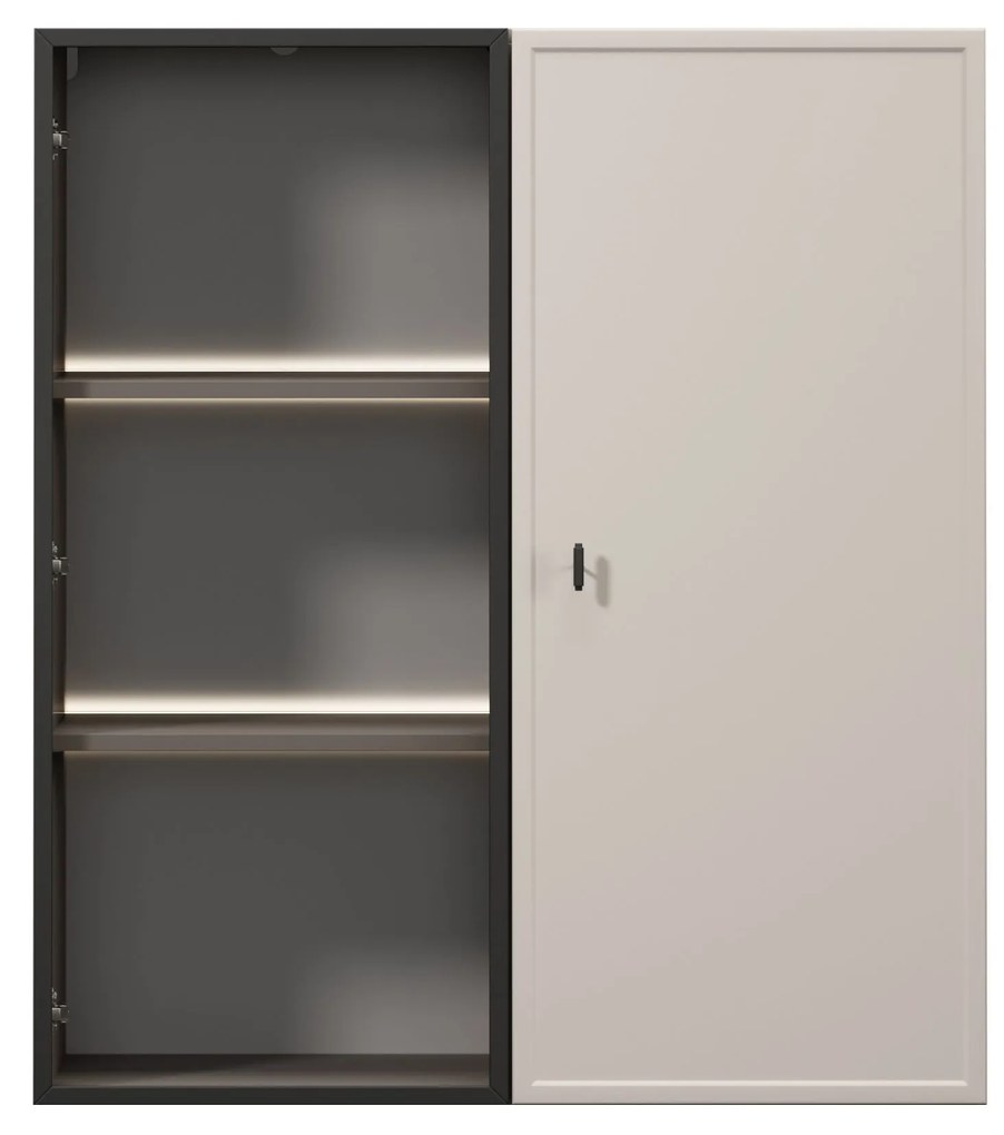 Vitrină suspendată pentru living Lorini 100 cm - cașmir / mâner negru T-bar