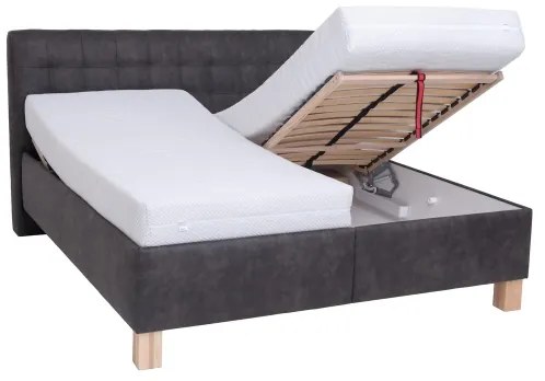 Pat tapițat VIOLET 180 x 200 cm, gri închis, cu spațiu de depozitare, fără saltea