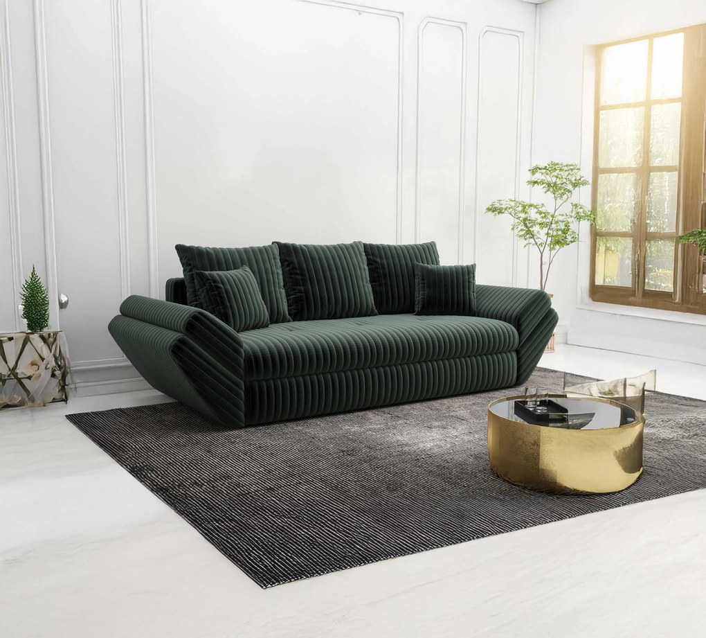 Canapea extensibilă dumonde cu ladă de depozitare si sezut confortabil din spuma high-density, Loana Ambience Green 250x100 cm