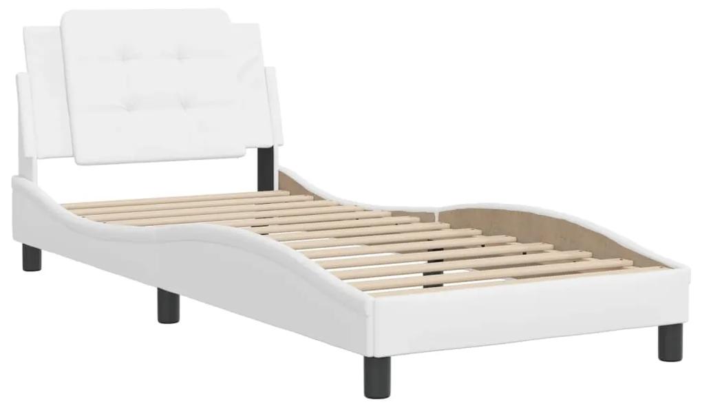 3208157 vidaXL Cadru de pat cu tăblie, alb, 90x200 cm, piele ecologică