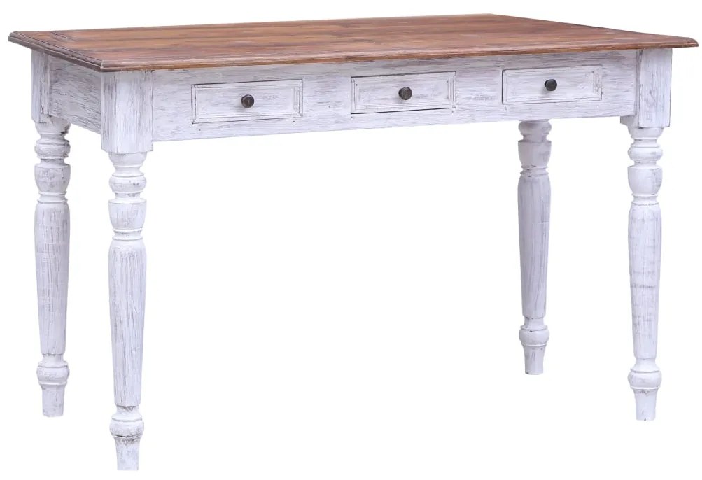 283908 vidaXL Birou cu sertare, alb, 117 x 57 x 75 cm, lemn masiv reciclat