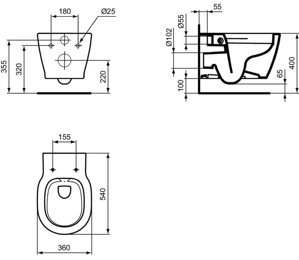 Vas wc suspendat rimless Ideal Standard Connect alb lucios cu capac soft close inclus