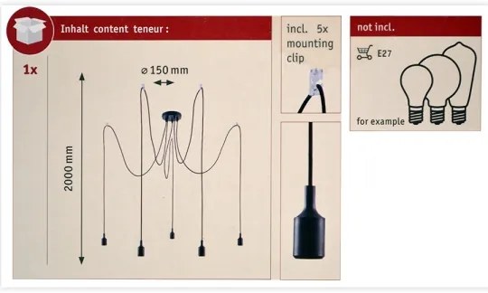 Paulmann 50389 - Lustră pe cablu NEORDIC 5xE27/20W/230V