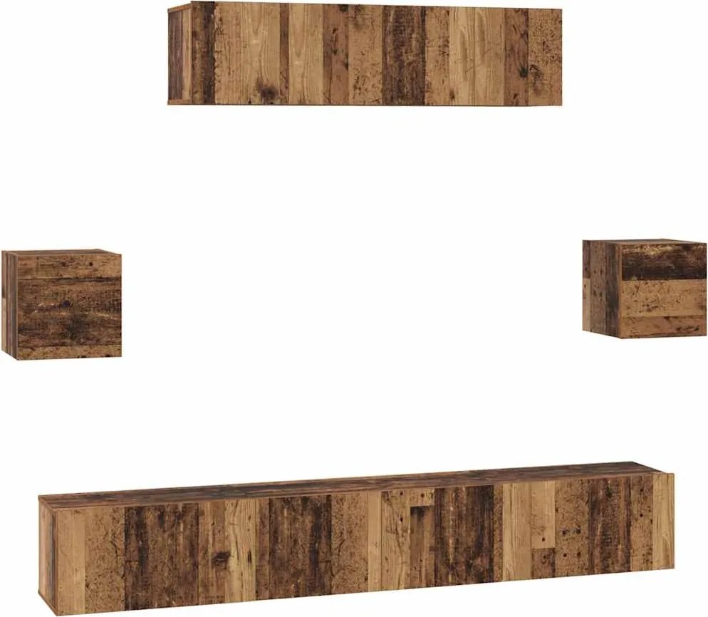 vidaXL Set comodă TV Pe perete 7 pcs Lemn Vechi Lemn compozit