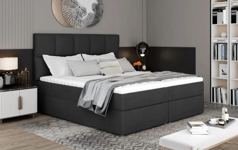 Pat boxspring, tapitat, cu spatiu pentru depozitare, 145x210 cm, Glossy, Eltap (Culoare: Inari 96 / Negru pepit)