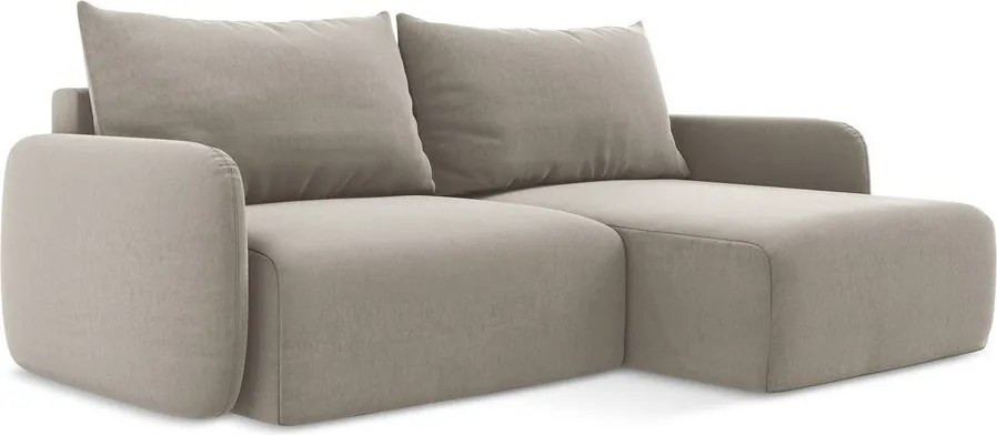 Colțar taupe extensibil/cu spațiu de depozitare cu tapițerie din catifea (cu colț pe partea dreaptă/cu șezlong) Kalena – Makamii