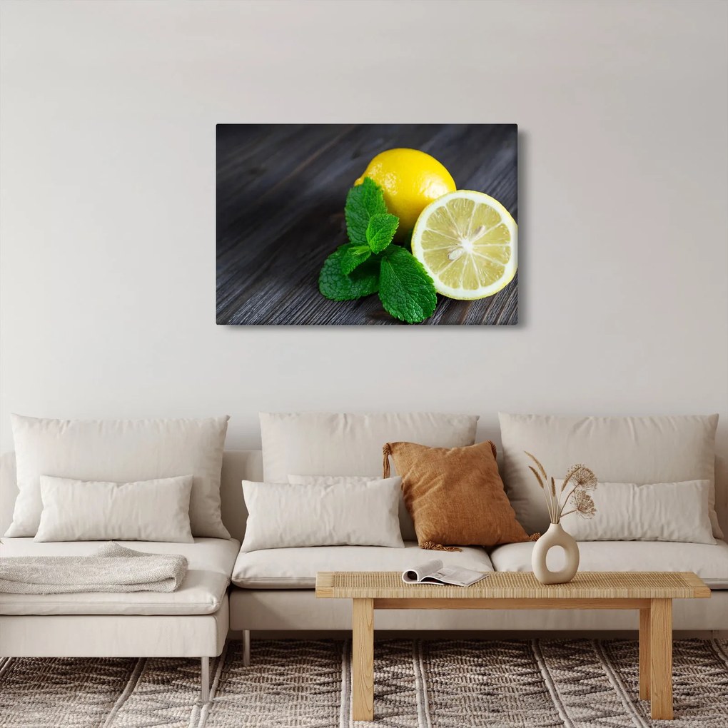 Tablou cu lămâie și mentă pe masă (90x60 cm)