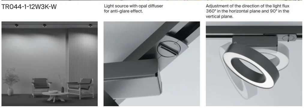 Spot LED, accesoriu pentru sinele monofazate Unity, Rim negru 3000K