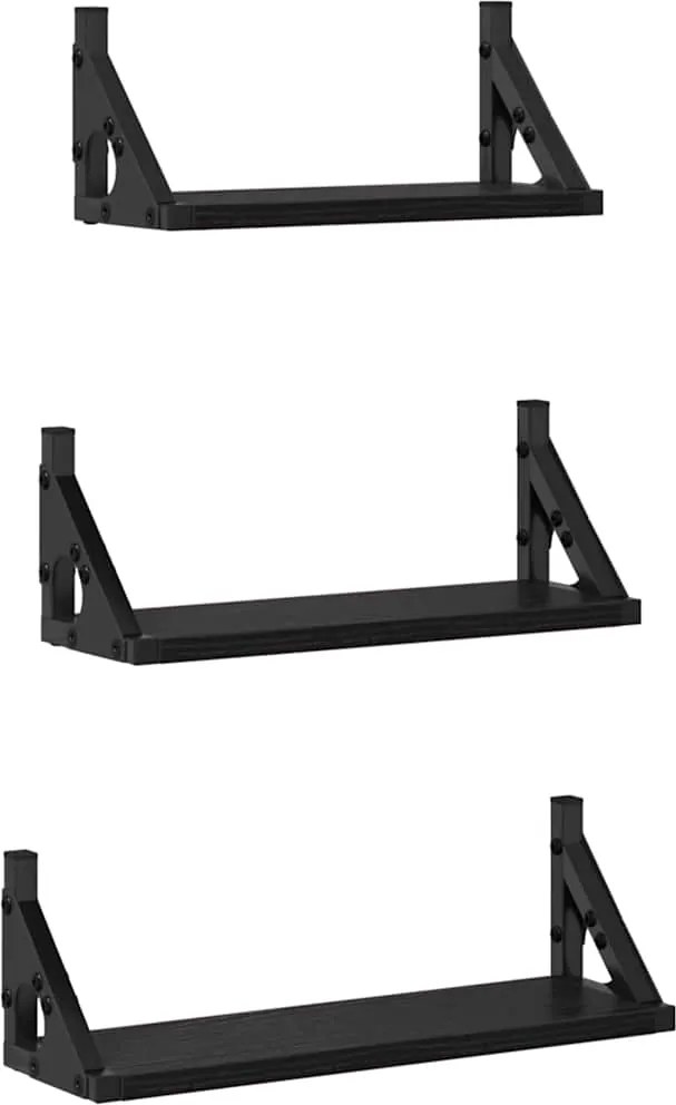 vidaXL Raft de perete Pe perete cu depozitare 3 pcs Stejar Negru