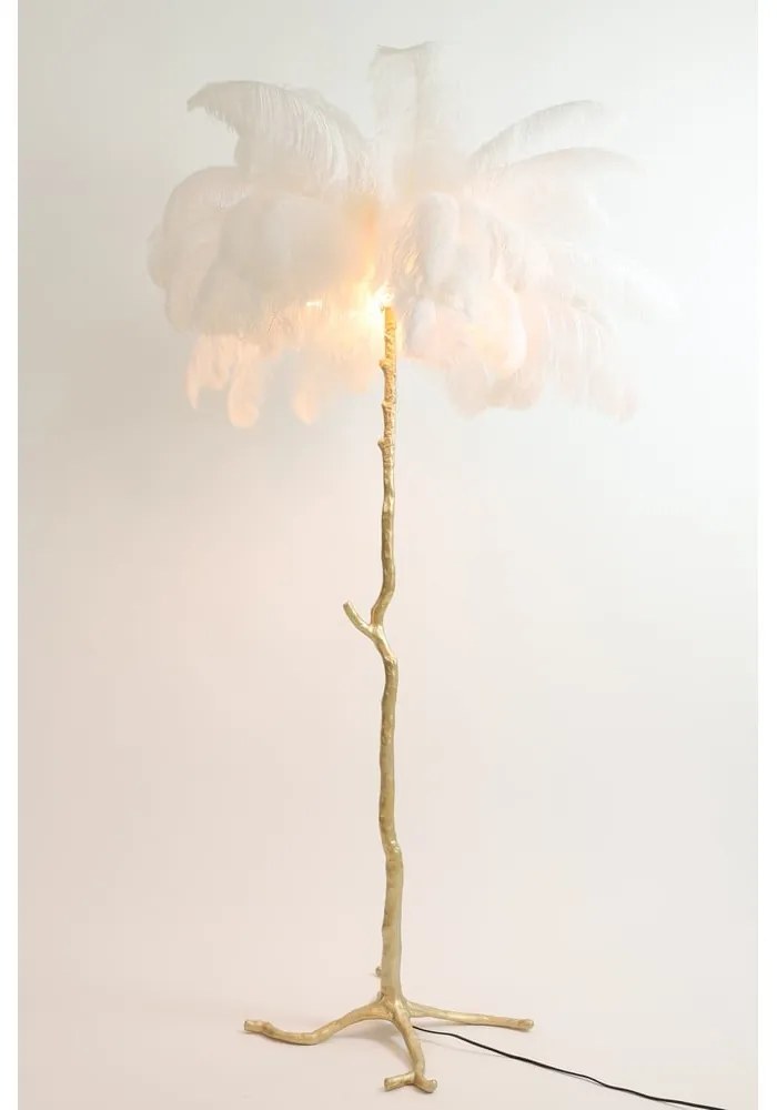 Lampadar alb/auriu cu abajur din pene (înălțime 180 cm) Feather – Light &amp; Living