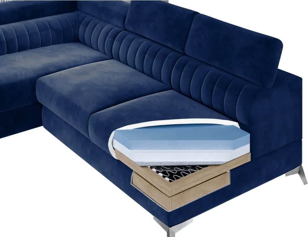 Colțar gri închis extensibil/cu spațiu de depozitare cu tapițerie din catifea (cu colț pe partea dreaptă/în formă de ”L”) Laurence – ELTAP