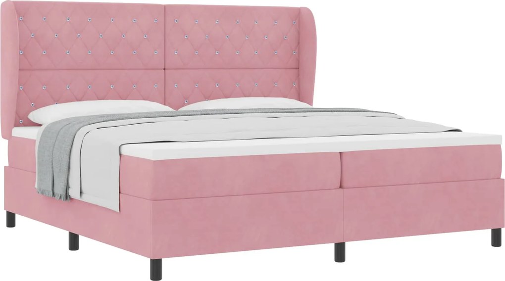 vidaXL Pat cu arcuri cu saltea cu headboard Roz 200 x 200 cm Catifea