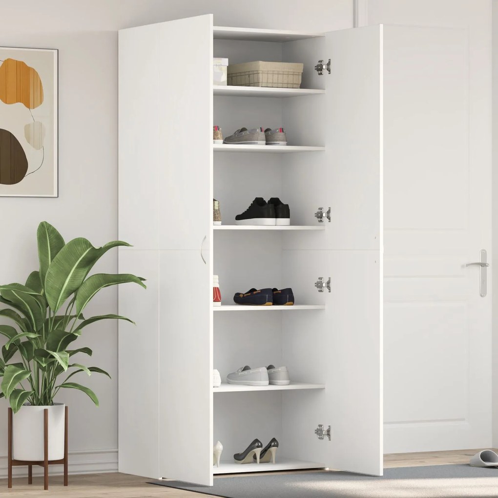 vidaXL Dulap Pantofi Alb 80x35.5x180 cm Lemn Prelucrat