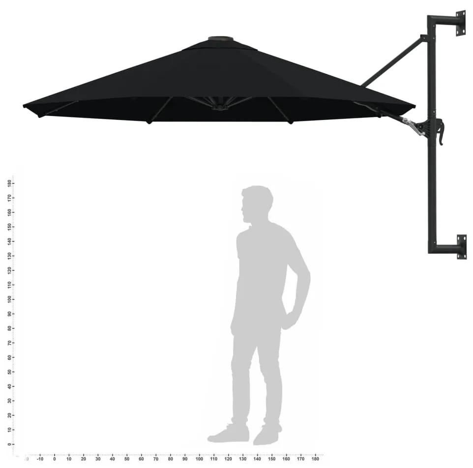 Umbrela de soare de perete cu stalp metalic, negru, 300 cm Negru