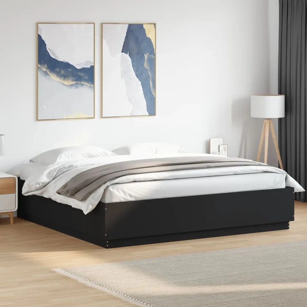 vidaXL Cadru de pat, negru, 200x200 cm, lemn prelucrat