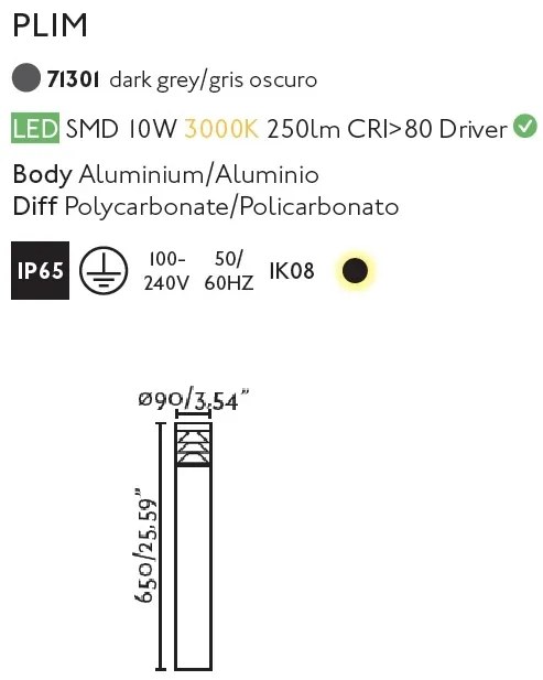 Stalp LED de iluminat exterior design modern IP65 PLIM-3