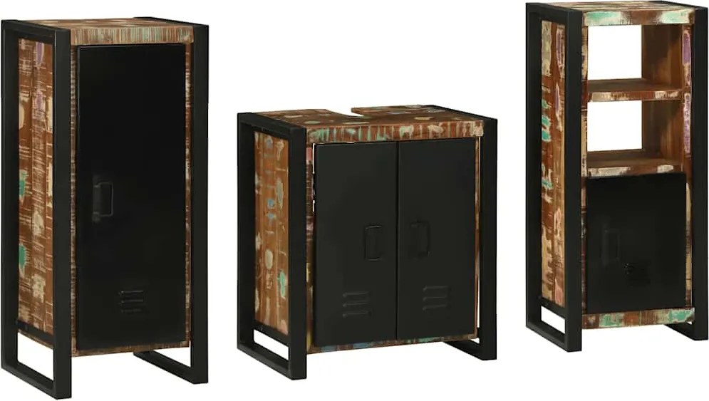 vidaXL Set de mobilier pentru baie cu raft 3 pcs Lemn recuperat masiv