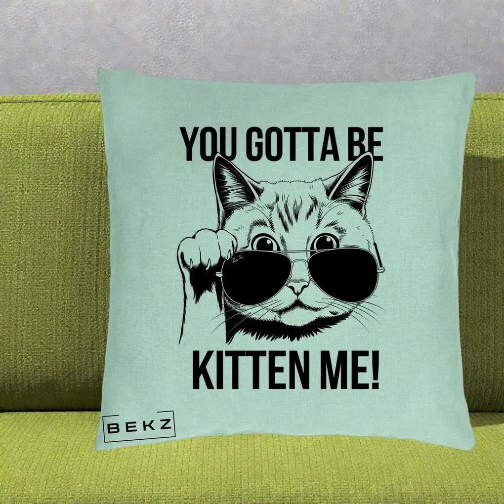 Perna Decorativa You Gotta Be Kitten Me!, 40x40 cm, Verde Menta, Husa Detasabila, Perna Inclusa, BEKZ®